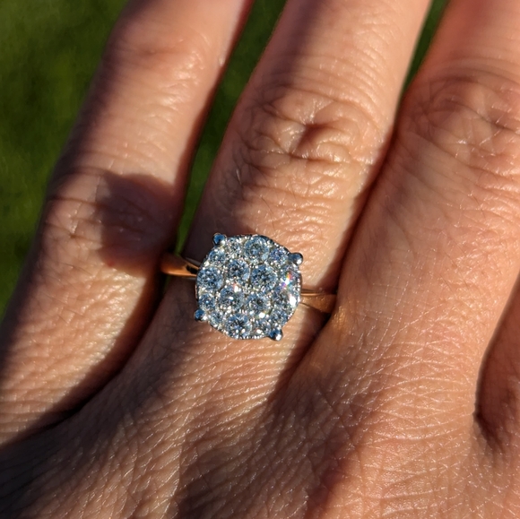 18K Rose Gold Diamond Cluster Round Engagement Ring - Picture 3 of 8